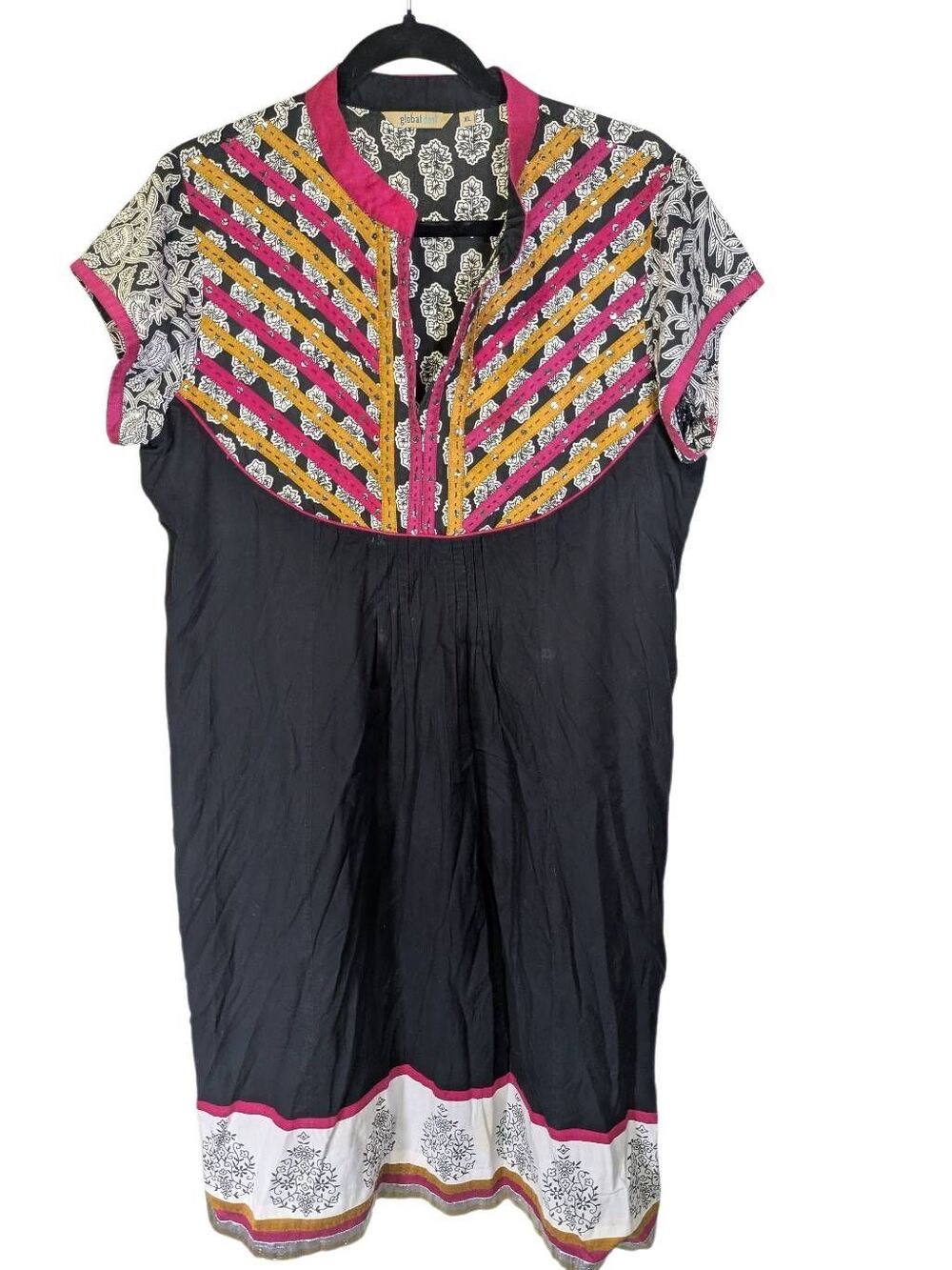 Global Desi tunic dress vibrant striped embroidered yoke across the chest Women'